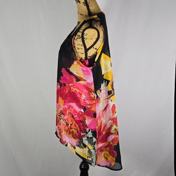 Cocomo Boho Chic Sleeveless Floral High-Low Tank Top‎ Sheer Overlay S - Picture 4 of 9